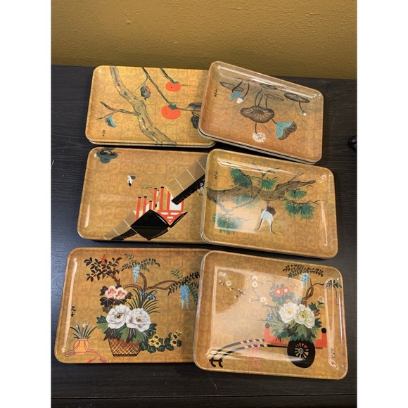 Vintage Asian Japan Wony Melamine Floral Small Plates Sushi Set Of 12 - Picture 2 of 11
